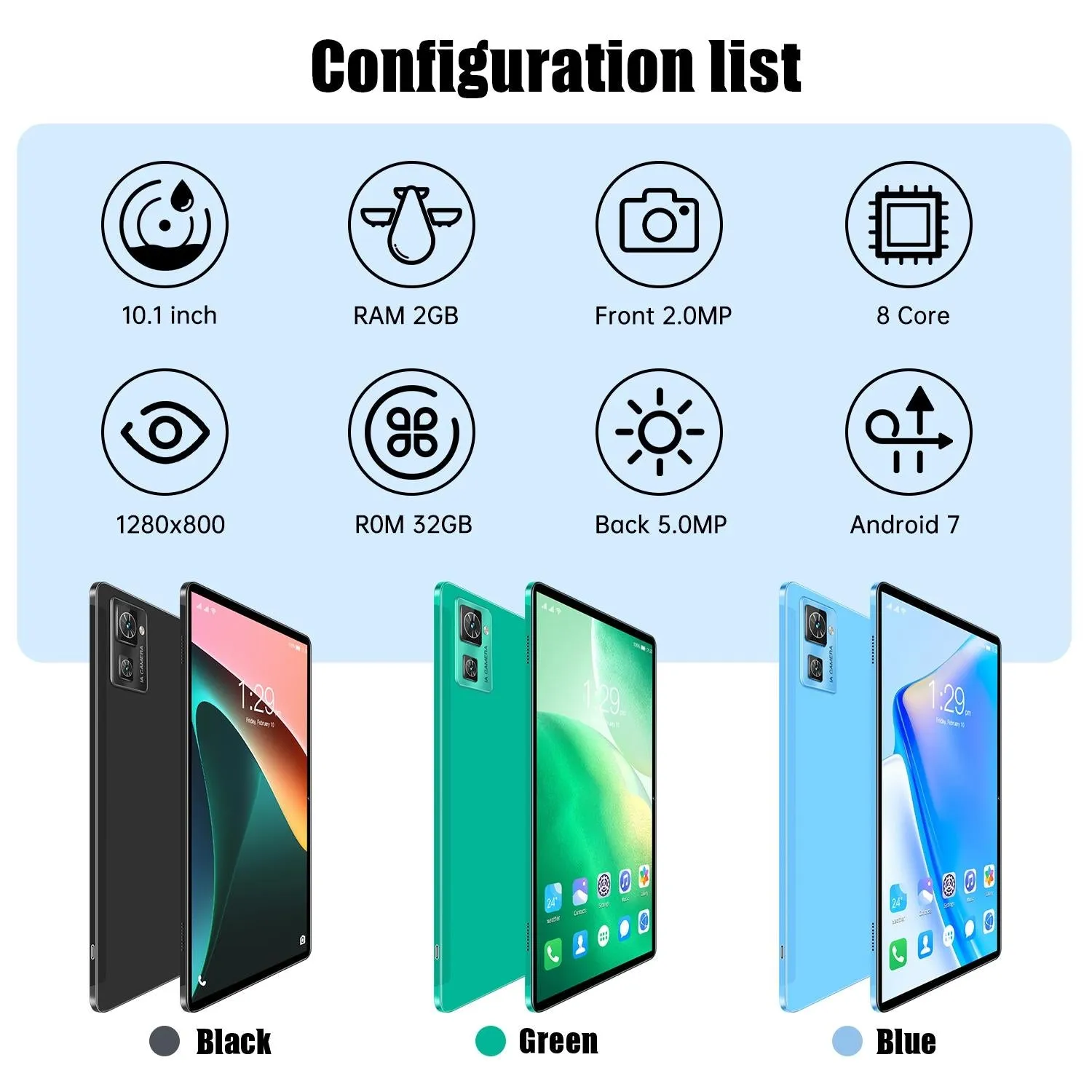 10.1 3g Tablet with 2gb Ram 32gb Storage Android 7.0 Quad-core Dual Sim Wifi Bluetooth Gps - Black