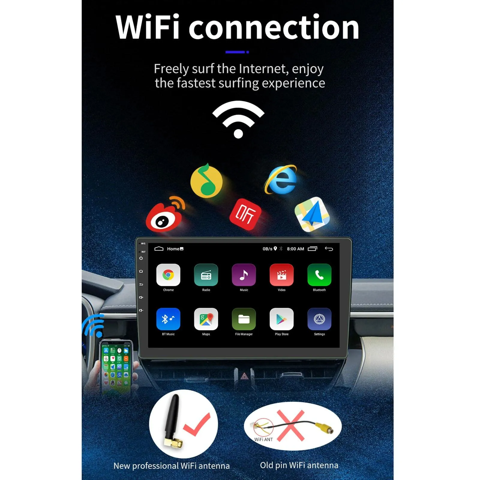 10.1 Inch Car Android Player Gps Navigation Bluetooth Touch Radio Mirror Link Fm Wifi Steering Wheel Control Standard Version   Carplay