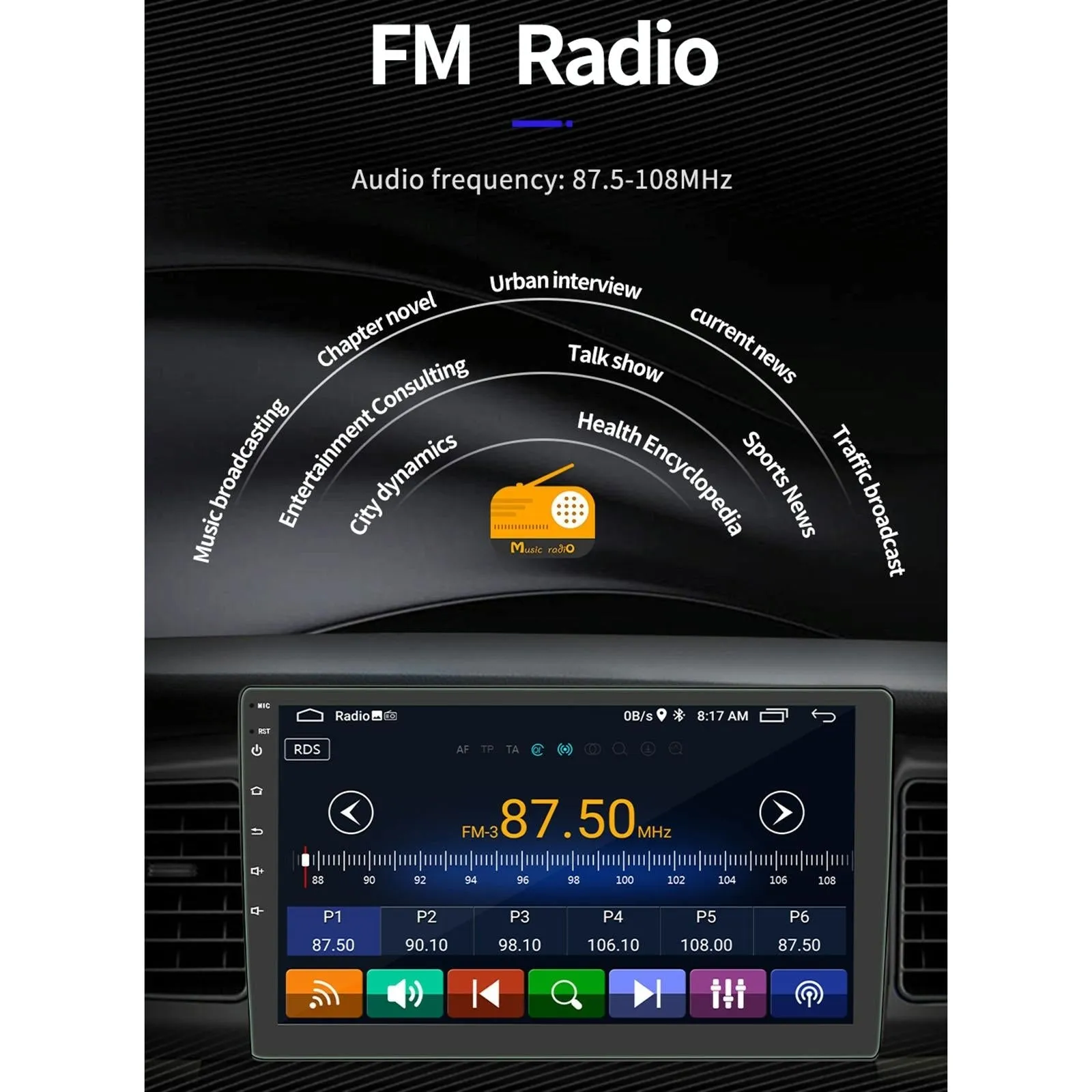 10.1 Inch Car Android Player Gps Navigation Bluetooth Touch Radio Mirror Link Fm Wifi Steering Wheel Control Standard Version   Carplay