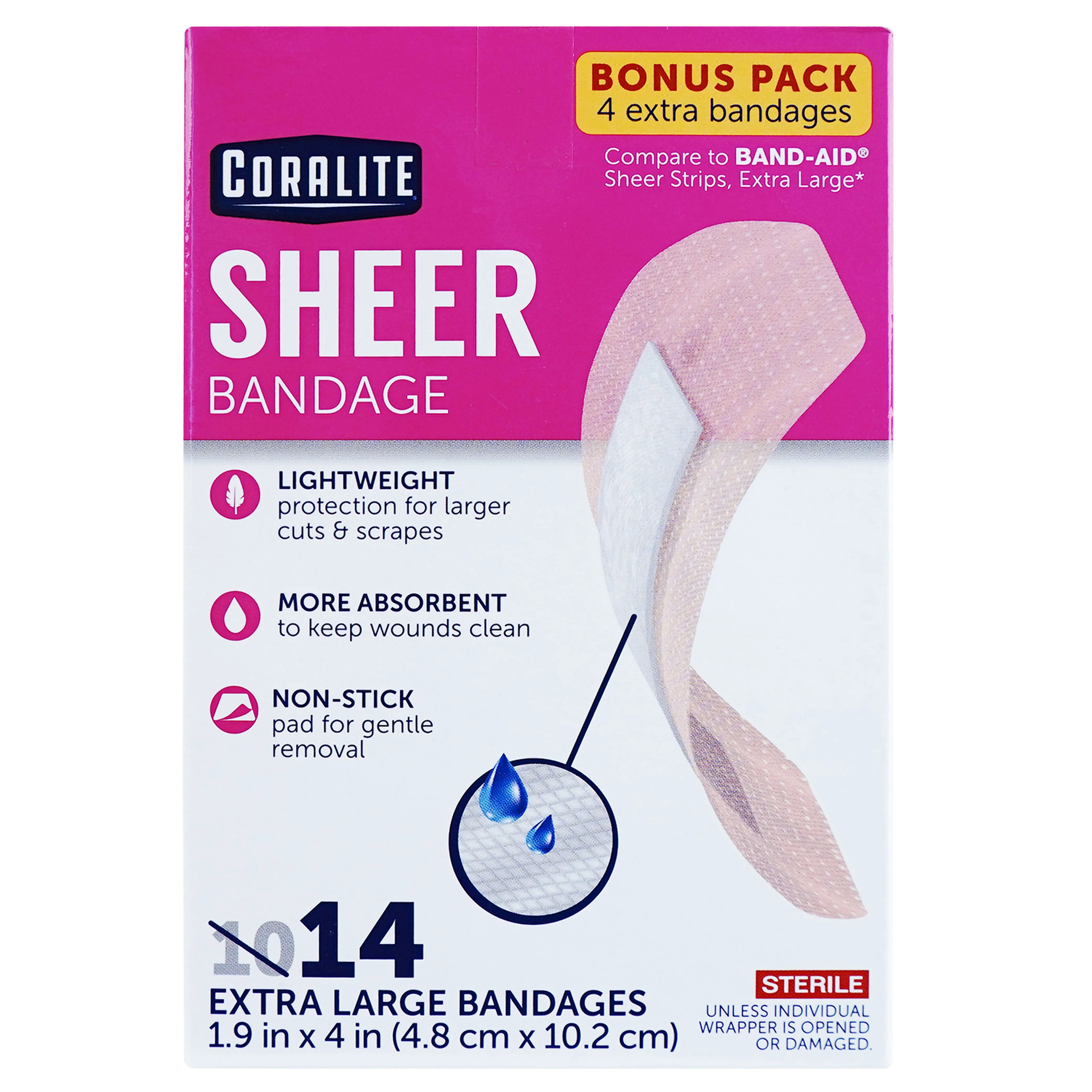 140 Extra Large Sheer Adhesive Bandages 4" Flexible Sterile Pad Wound Dressing