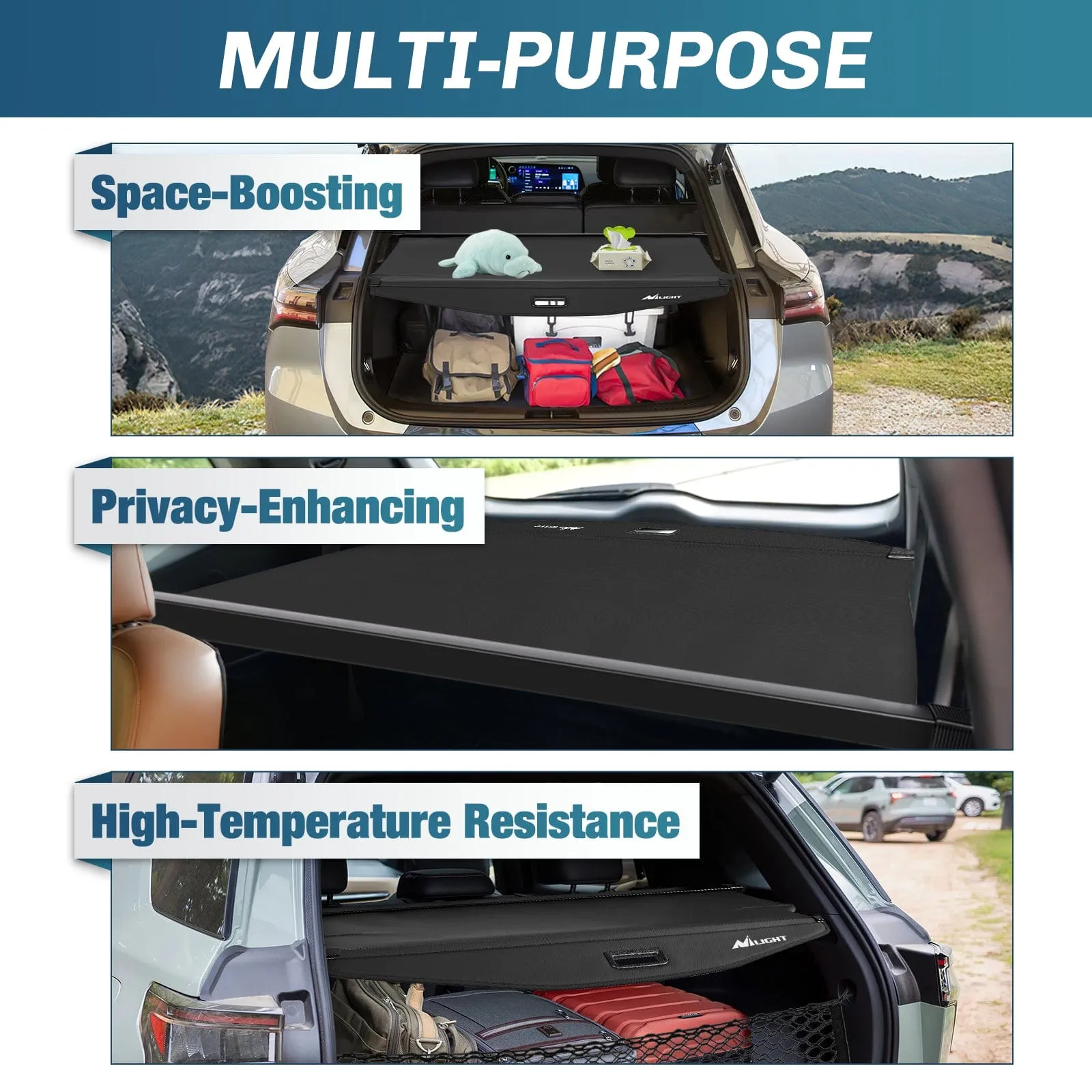 2018- 2024 Chevy Equinox GMC Terrain Retractable Trunk Cargo Cover With Trunk Storage Net