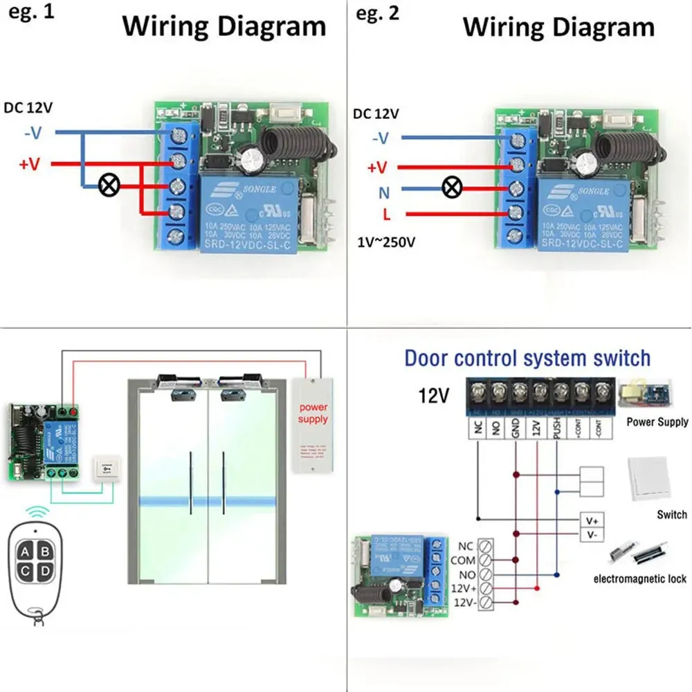 433 Mhz Gate Remote Control Switch 12v 10a Relay Receiver for Garage Door