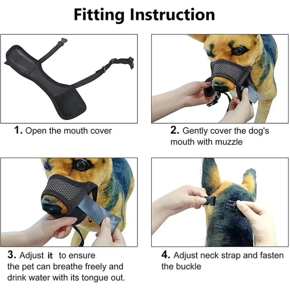 Breathable Reflective Soft Nylon Mesh Pet Muzzle for Small, Medium, and Large Dogs Prevents Biting