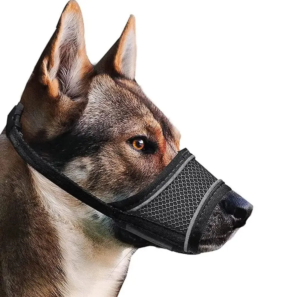 Breathable Reflective Soft Nylon Mesh Pet Muzzle for Small, Medium, and Large Dogs Prevents Biting