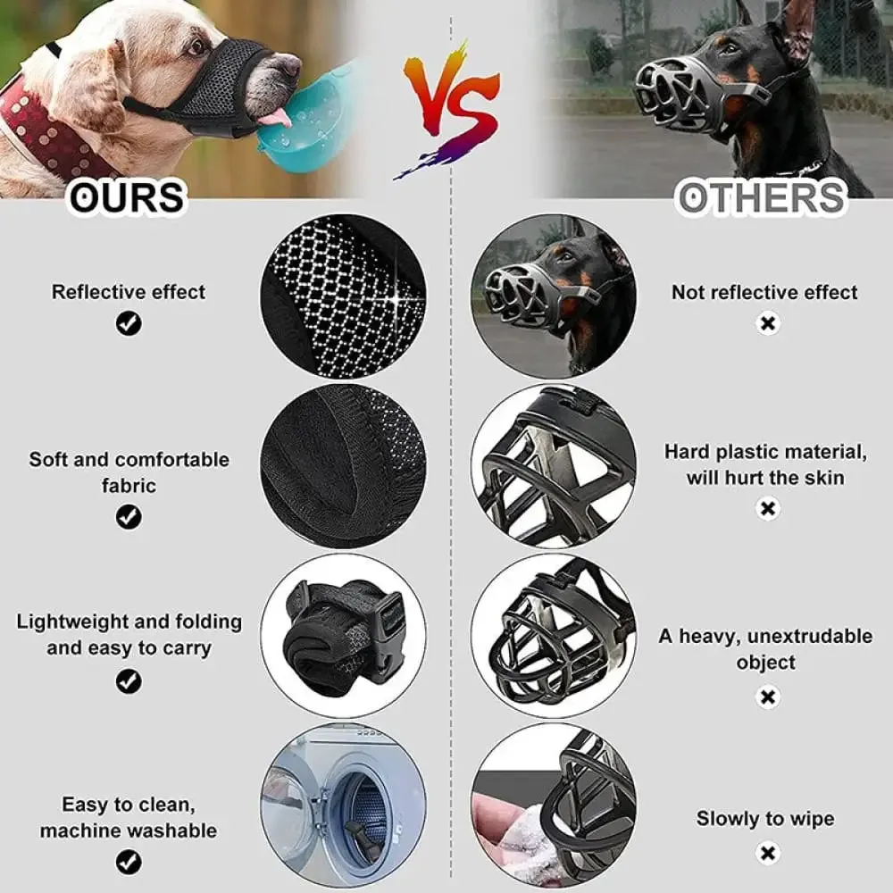 Breathable Reflective Soft Nylon Mesh Pet Muzzle for Small, Medium, and Large Dogs Prevents Biting
