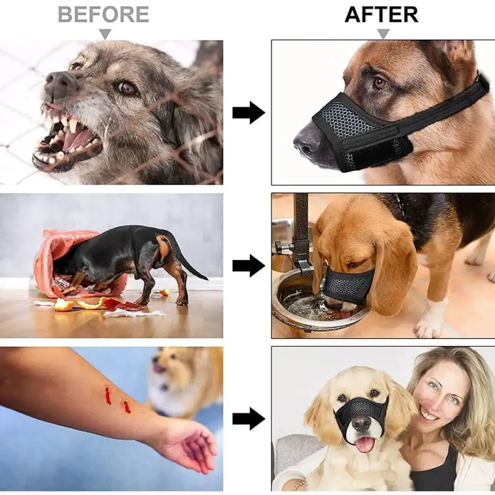 Breathable Reflective Soft Nylon Mesh Pet Muzzle for Small, Medium, and Large Dogs Prevents Biting