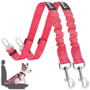 Dog Seat Belt, 2 Pack Adjustable Pet Car Seatbelt- Red