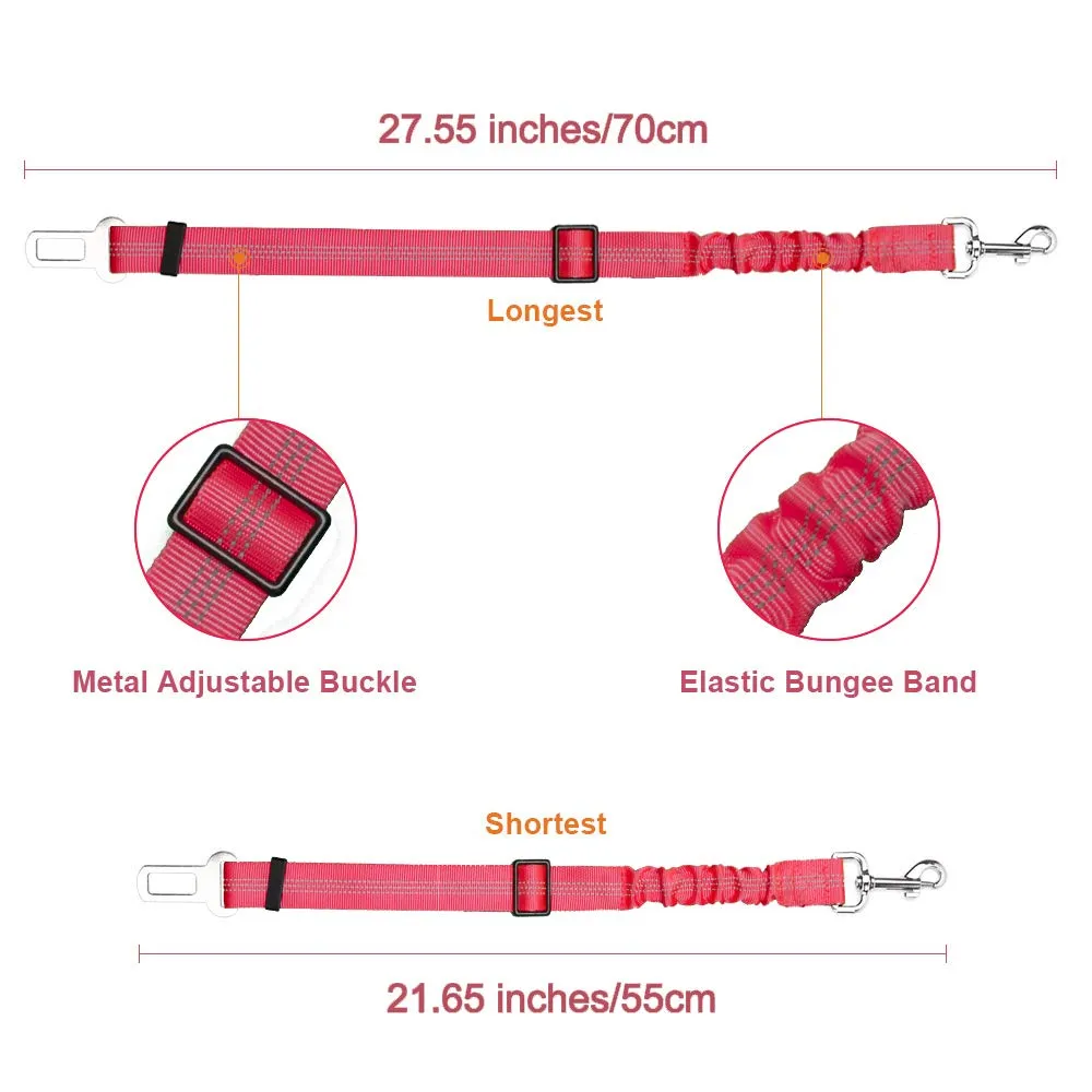 Dog Seat Belt, 2 Pack Adjustable Pet Car Seatbelt- Red