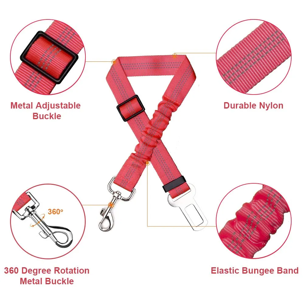 Dog Seat Belt, 2 Pack Adjustable Pet Car Seatbelt- Red