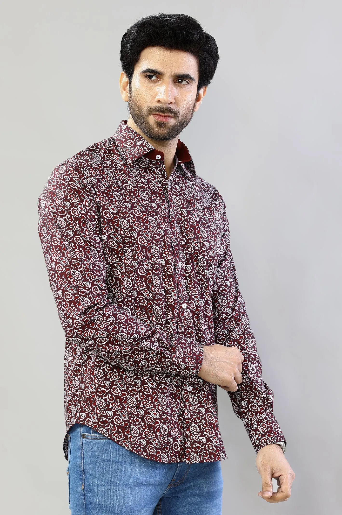 Maroon Printed Casual Milano Shirt