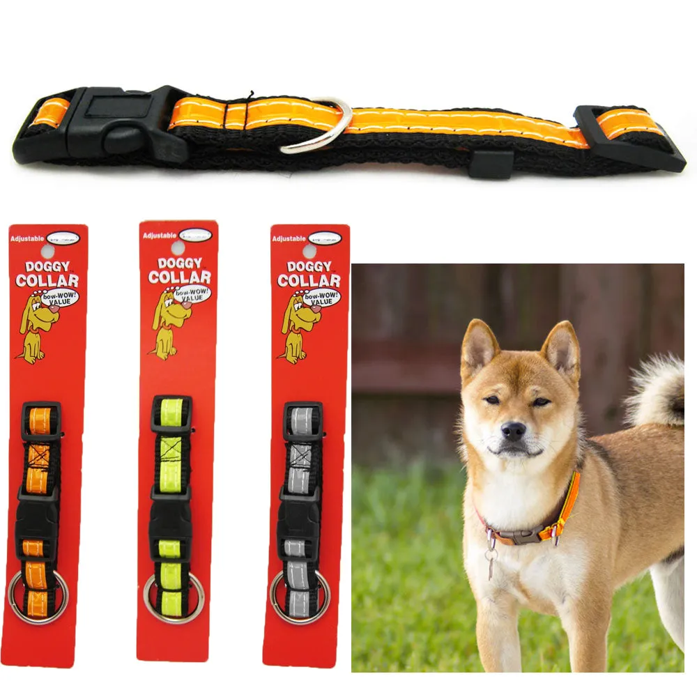 Reflective Dog Collar Safety Nylon Collars For Pet Dogs Puppy Buckle 10"-16" New