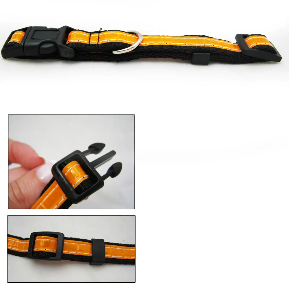 Reflective Dog Collar Safety Nylon Collars For Pet Dogs Puppy Buckle 10"-16" New