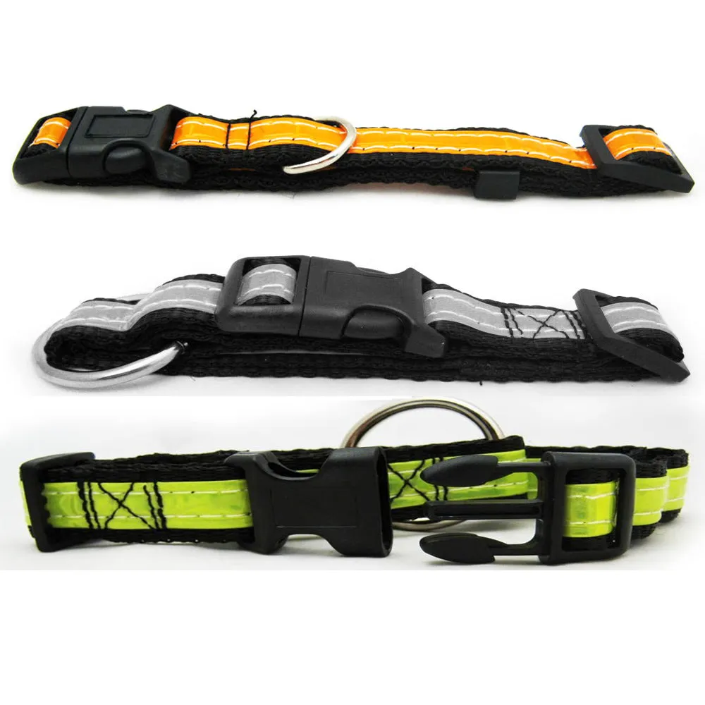 Reflective Dog Collar Safety Nylon Collars For Pet Dogs Puppy Buckle 10"-16" New